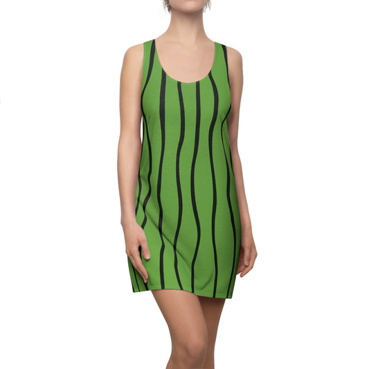 Grün Schwarz Wellen Racerback Kleid – Modernes Sommerkleid