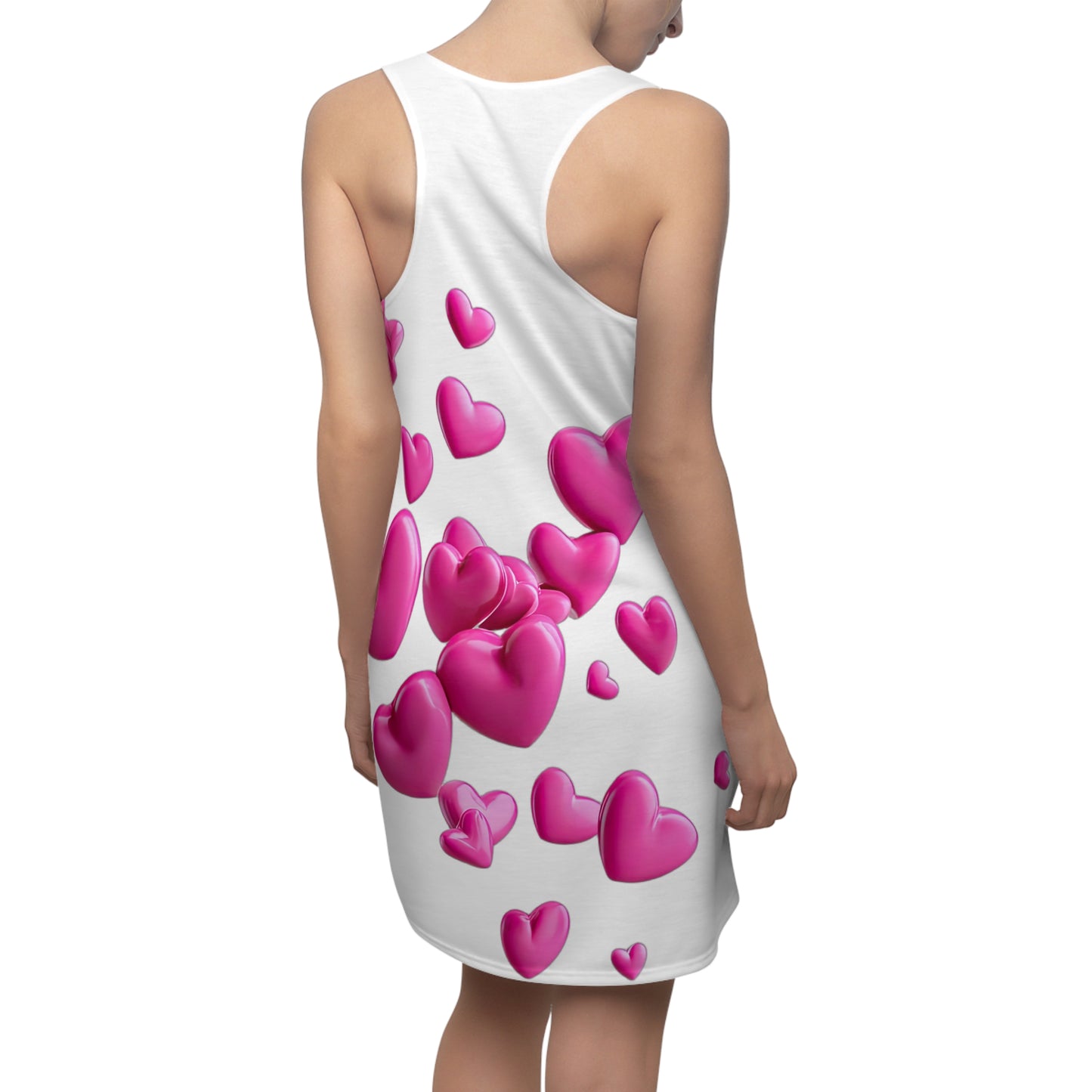 Weißes Racerback Kleid mit pinken 3D Herzen – Love Design