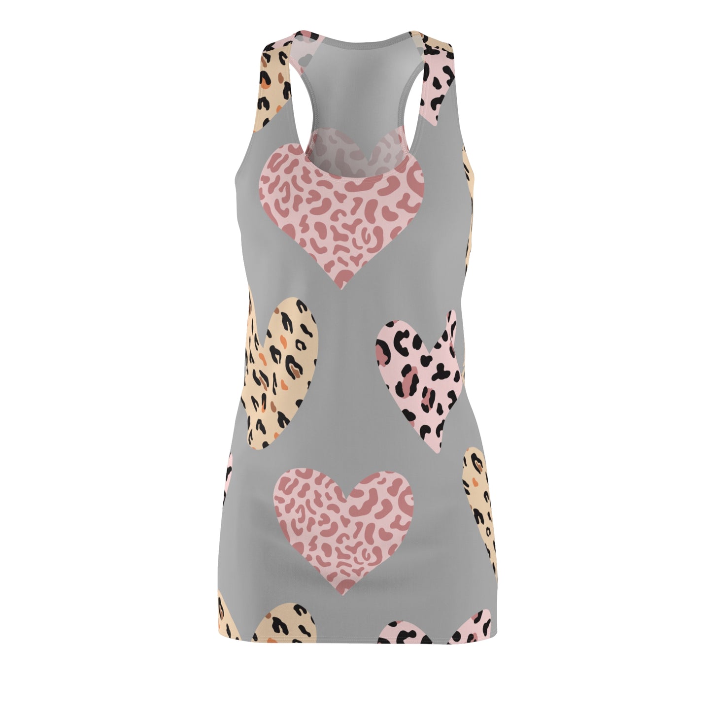 Grau Herz Leopard Racerback Kleid – Weiß Pink Sommerkleid