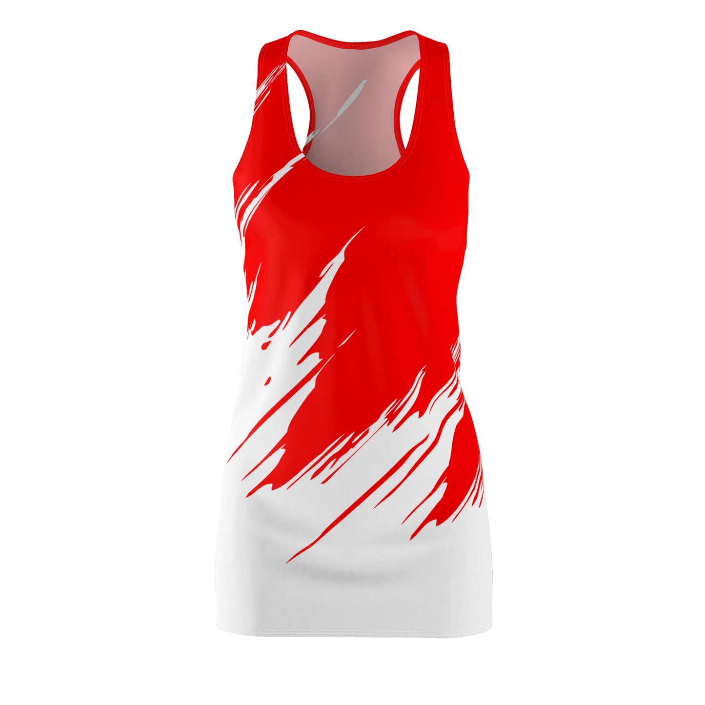Rotes Racerback Kleid mit weißem Brushstroke-Design