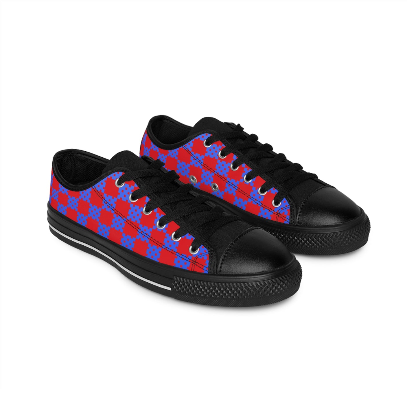 Damen Canvas Sneaker Rot Blau Karomuster | Low Top Streetwear Schuhe