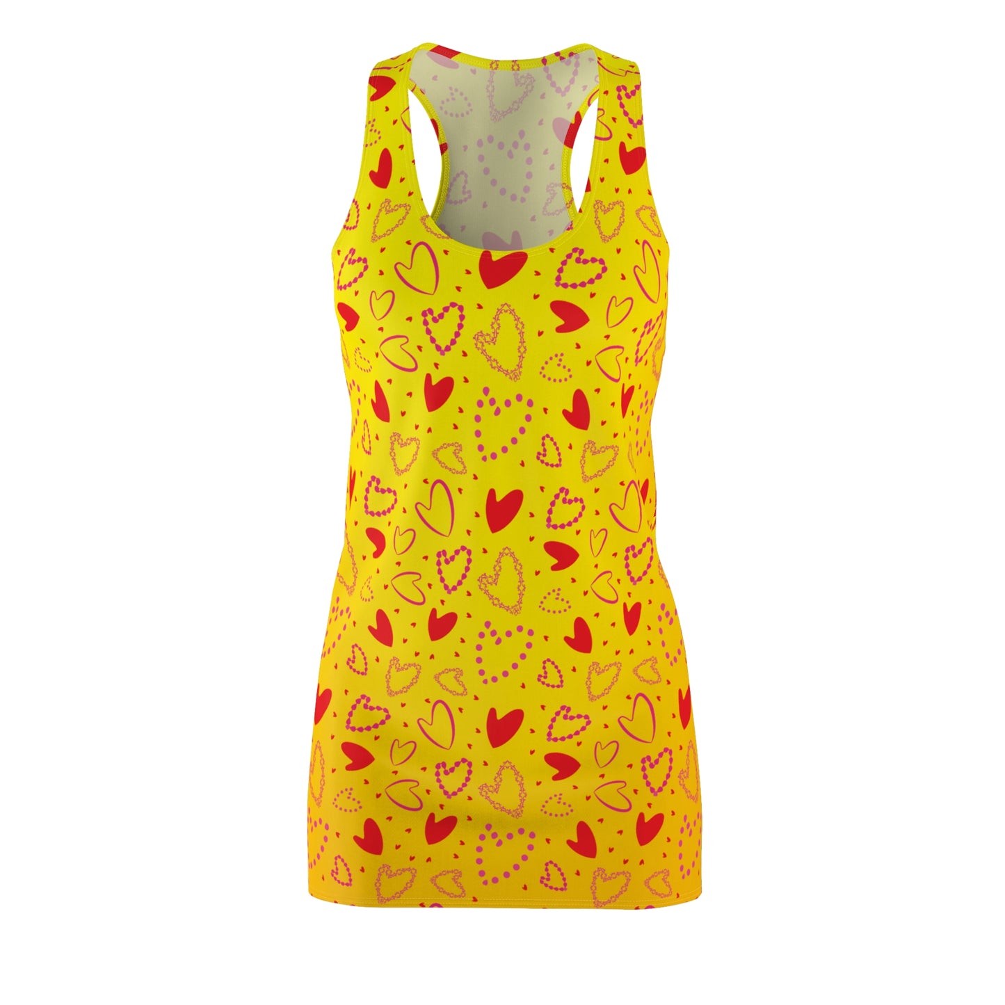 Gelbes Racerback Kleid – Sommerkleid mit verspieltem Herzmuster