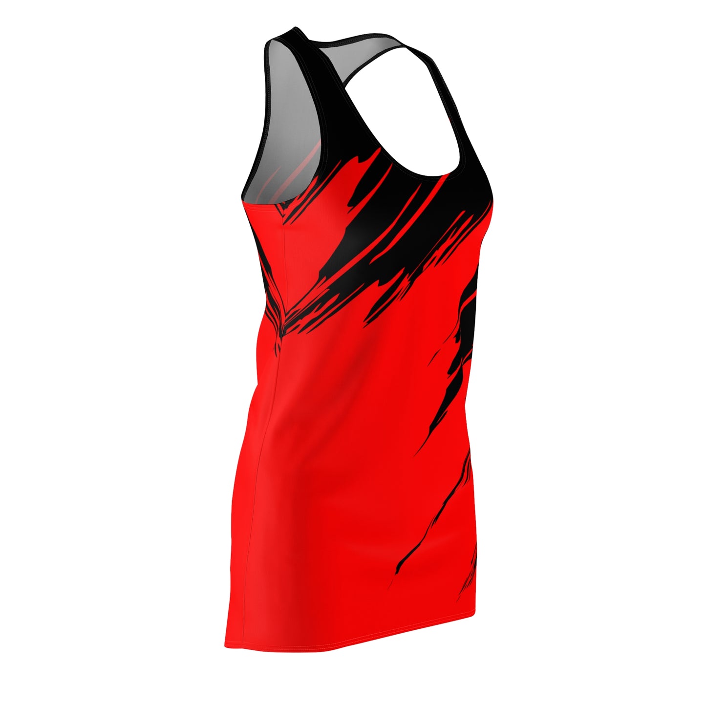 Rotes Racerback Kleid mit schwarzem Brushstroke Design