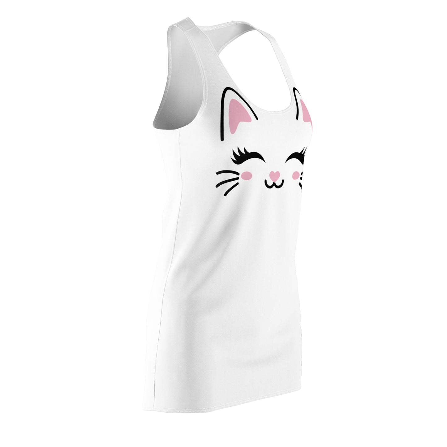Racerback Kleid mit Cute Katzenmotiv in Weiß