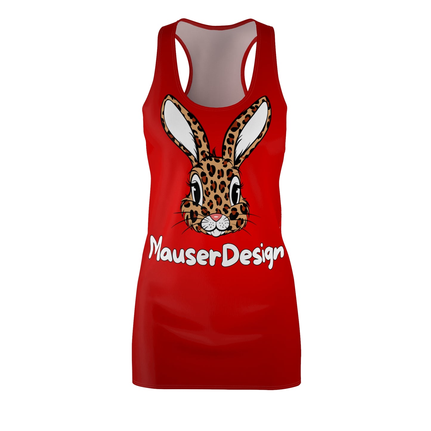 MauserDesign Damen Kleid mit Leopard Hasen Print Rot