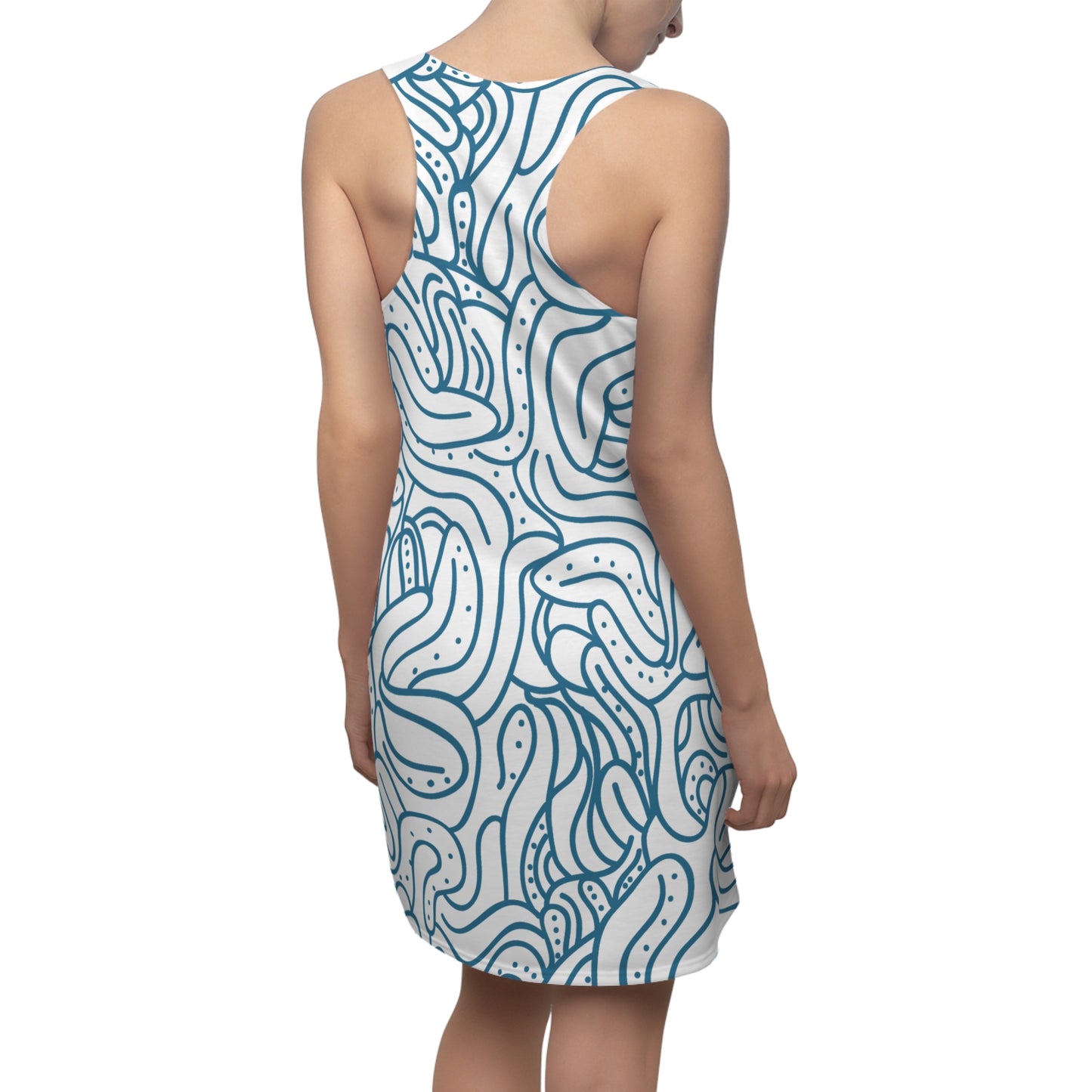 Racerback Kleid Blau Weiß – Modernes Wellenmuster