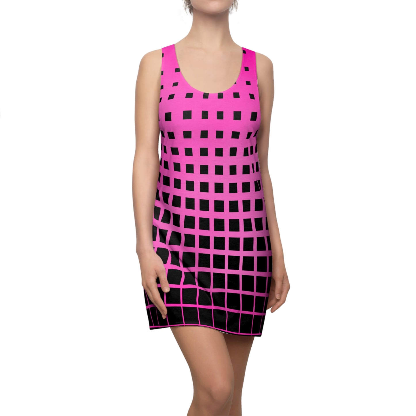 Racerback Kleid mit geometrischem Rastermuster in Pink mit Farbverlauf
