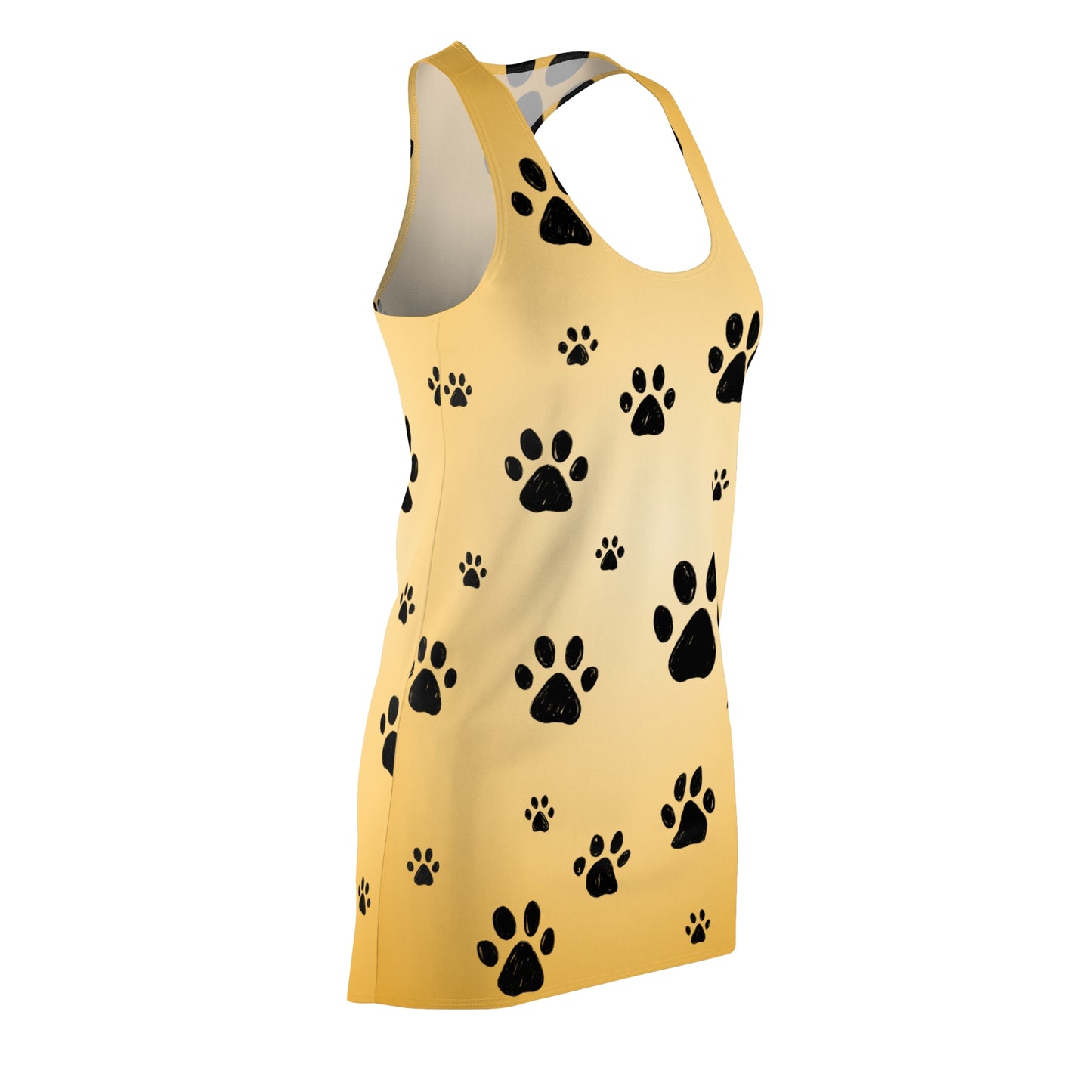 Beiges Racerback Kleid mit schwarzen Pfoten – Farbverlauf