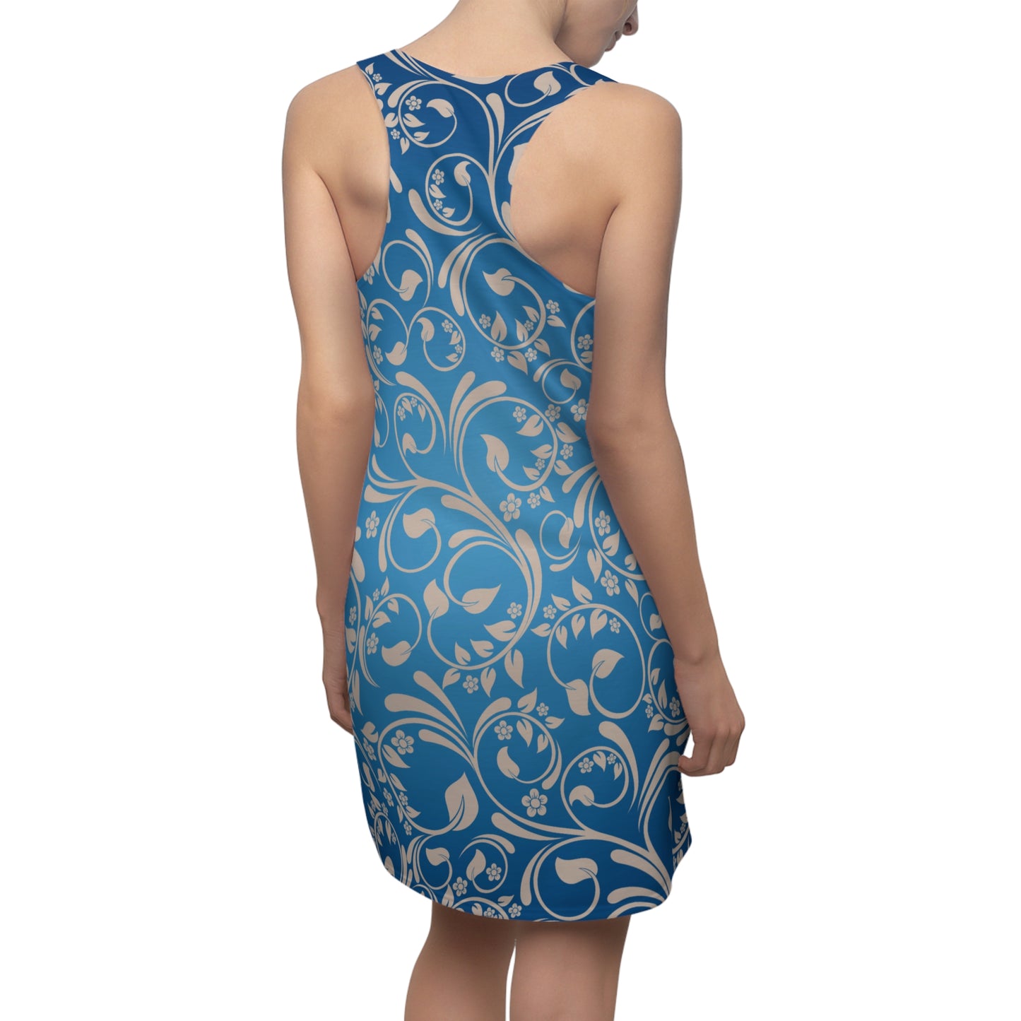 Blaues Racerback Kleid mit floralem Muster & sanftem Farbverlauf