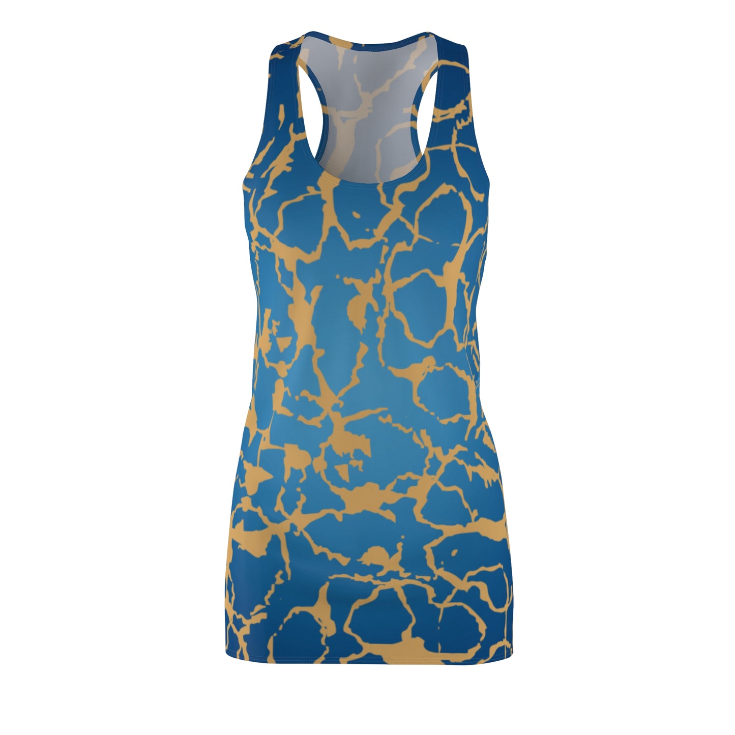 Racerback Kleid Blau Gold mit abstraktem Muster & sanftem Farbverlauf