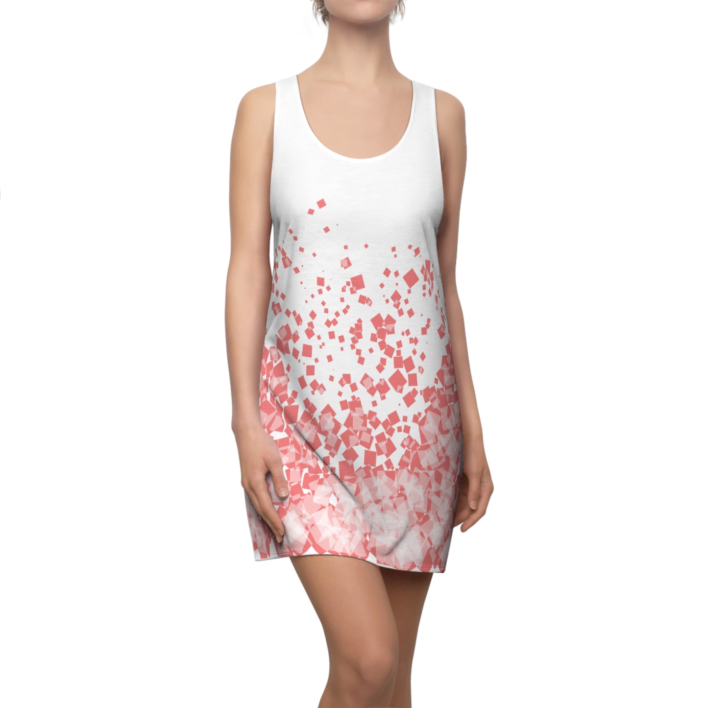 Weißes Racerback Kleid mit Korall Konfetti Muster – Modern