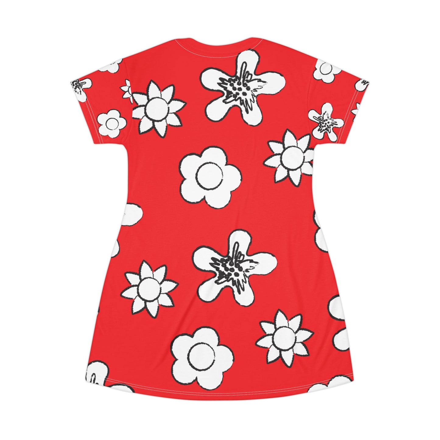 Rotes Damen Kleid Floral T-Shirt Sommer Boho Casual Premium