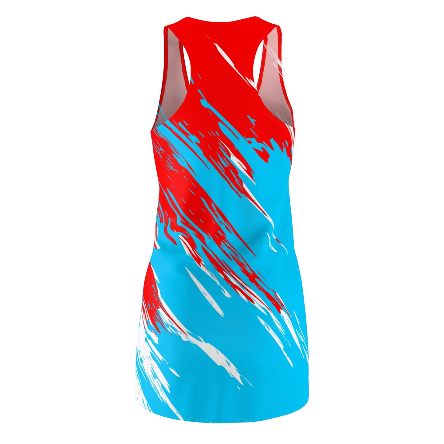 Türkises Racerback Kleid mit rot-weißem Abstract-Print