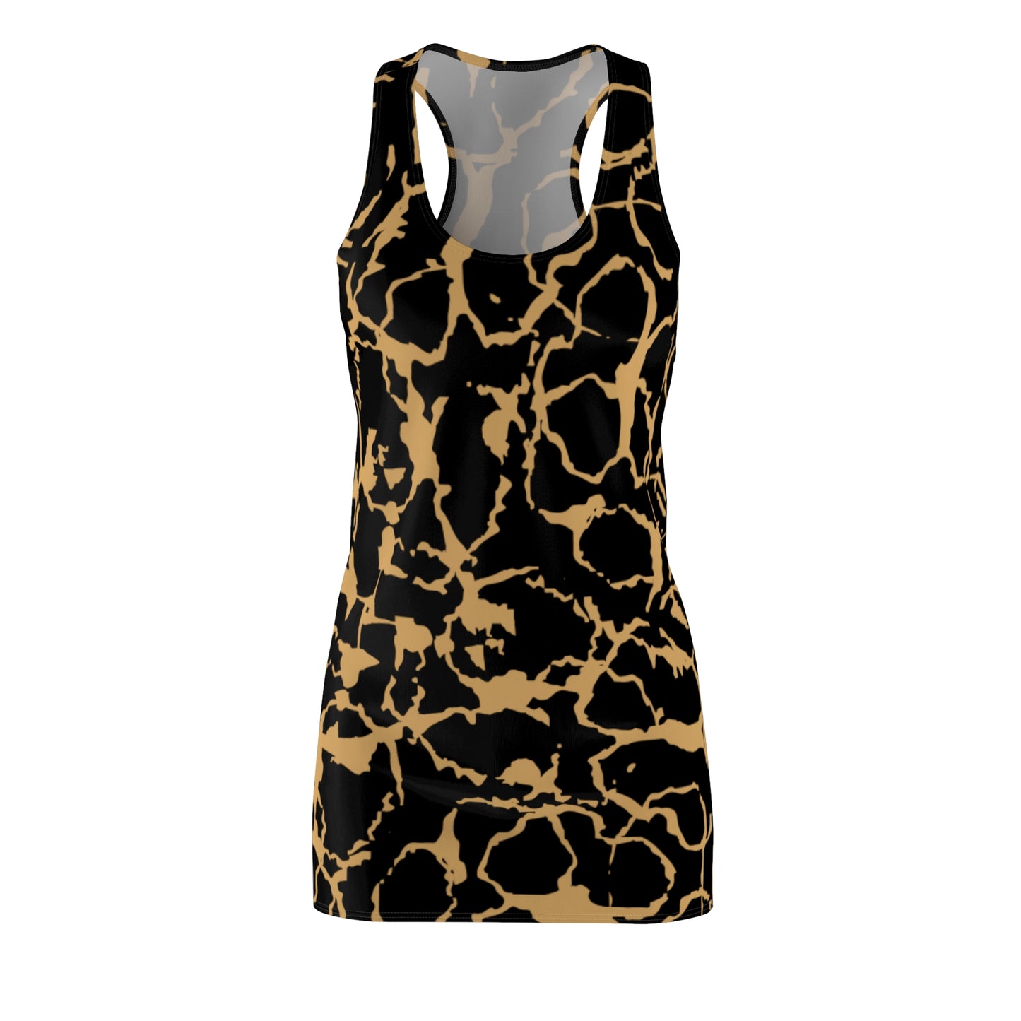 Racerback Kleid Schwarz Gold mit abstraktem Muster Damen