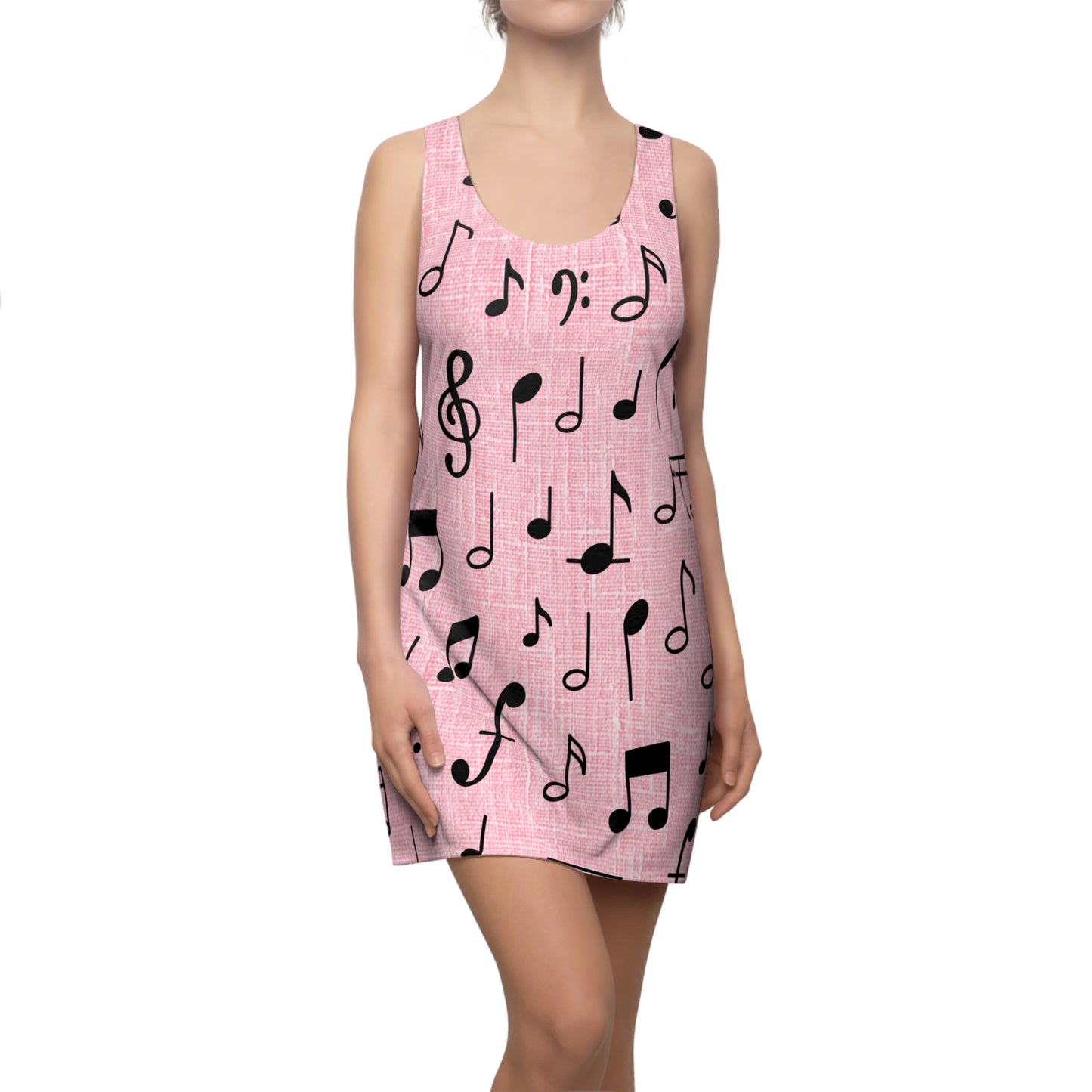 Rosa Racerback Kleid – Sommerkleid mit Musiknoten für Damen
