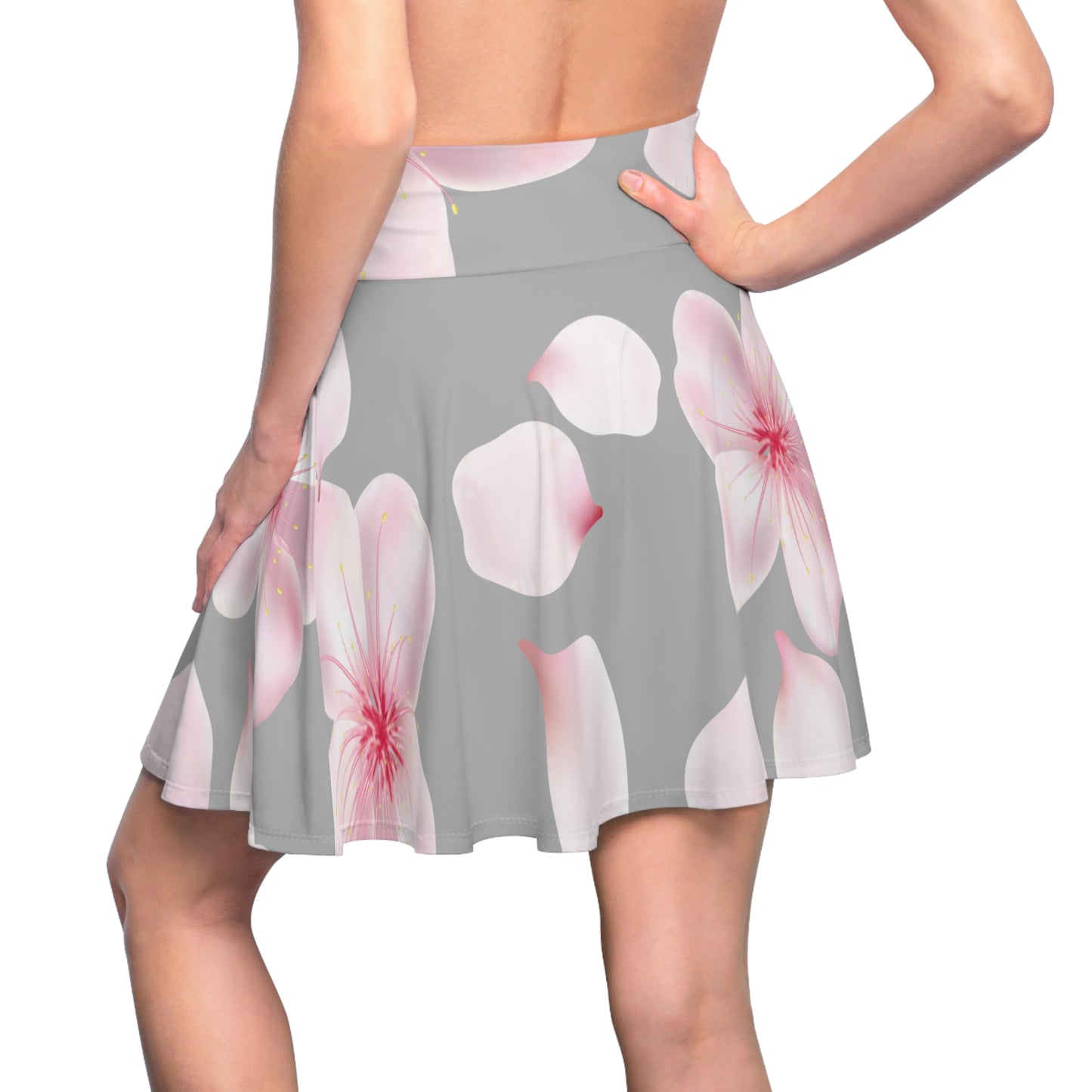 Grauer Damen Rock Blütenmuster Skater Elegant Sommer Casual