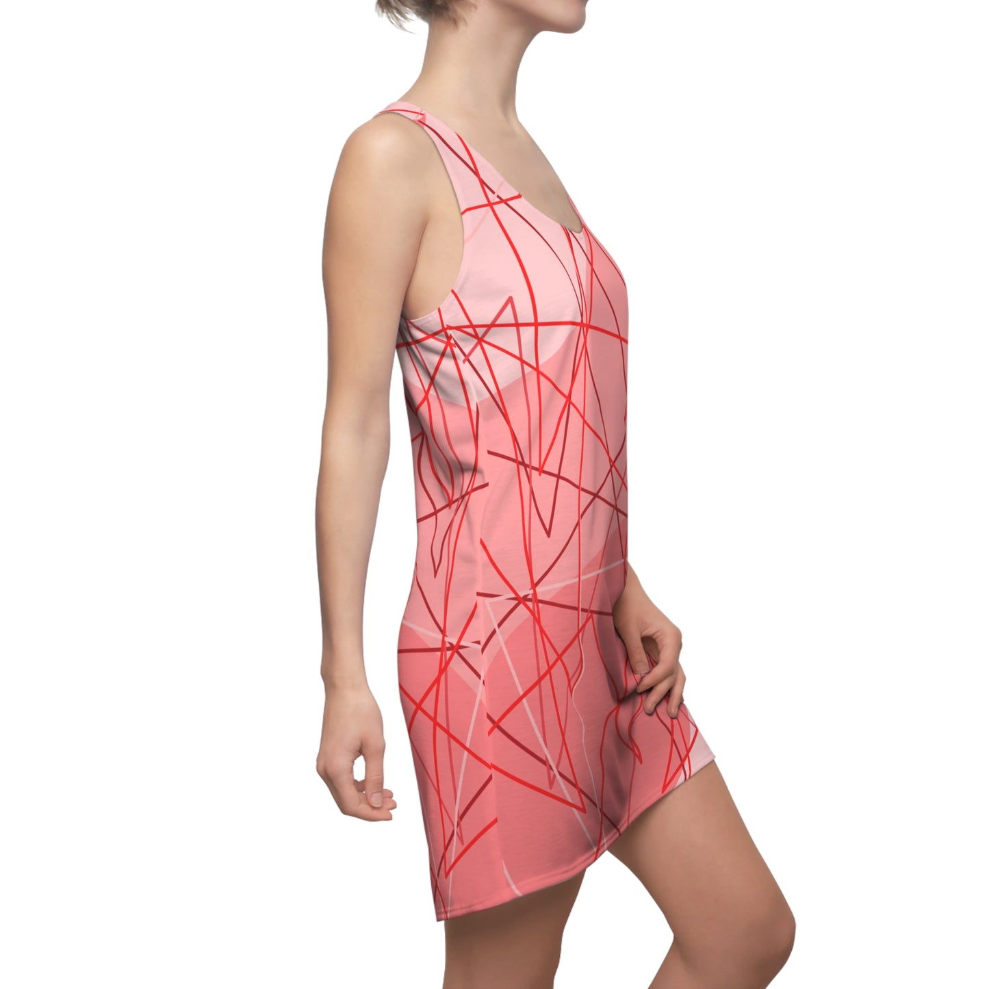 Modernes Racerback Kleid mit grafischem Linienmuster in Rosa Rot