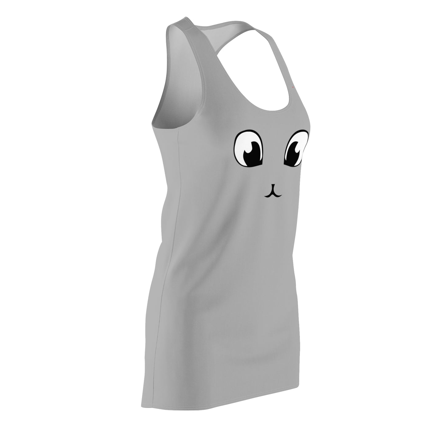 Graues Racerback Kleid mit Cute Katzenface Design