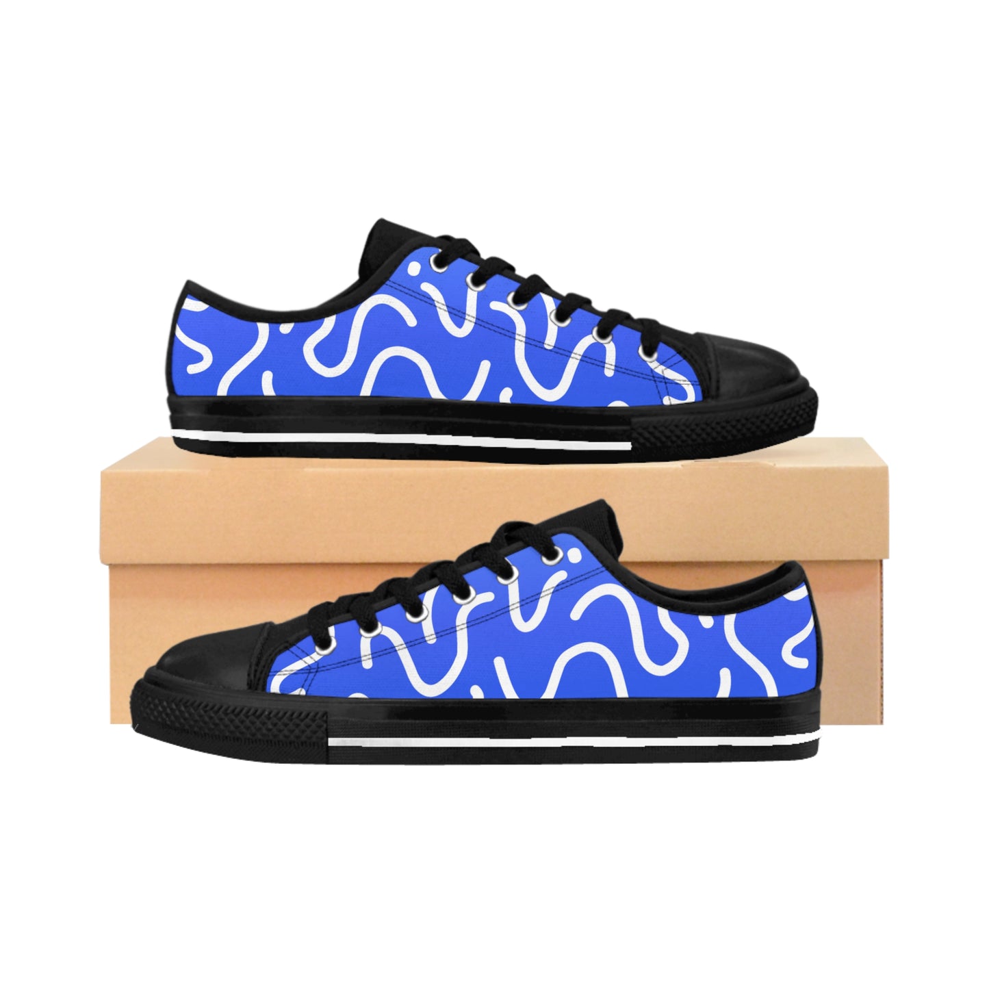 Blue Canvas Sneakers Women Casual Low Top Pattern Shoes