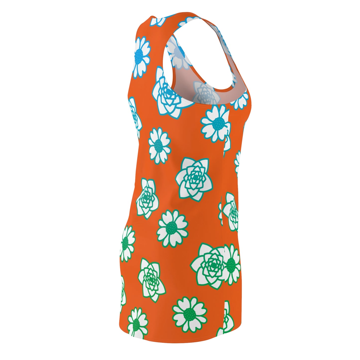 Racerback Kleid Orange mit grünem Blumenmuster Sommerlook