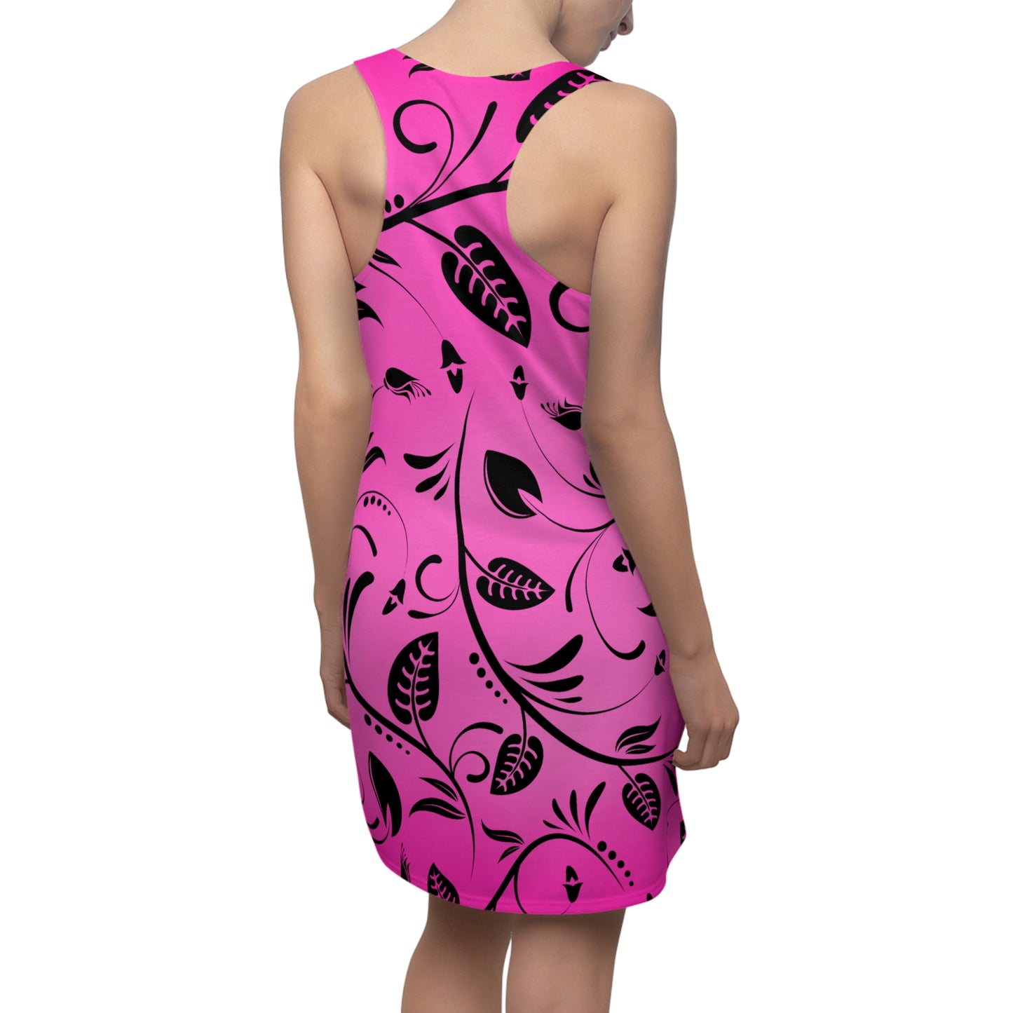 Racerback Damenkleid – Pinker Farbverlauf mit floralem Rankenmuster