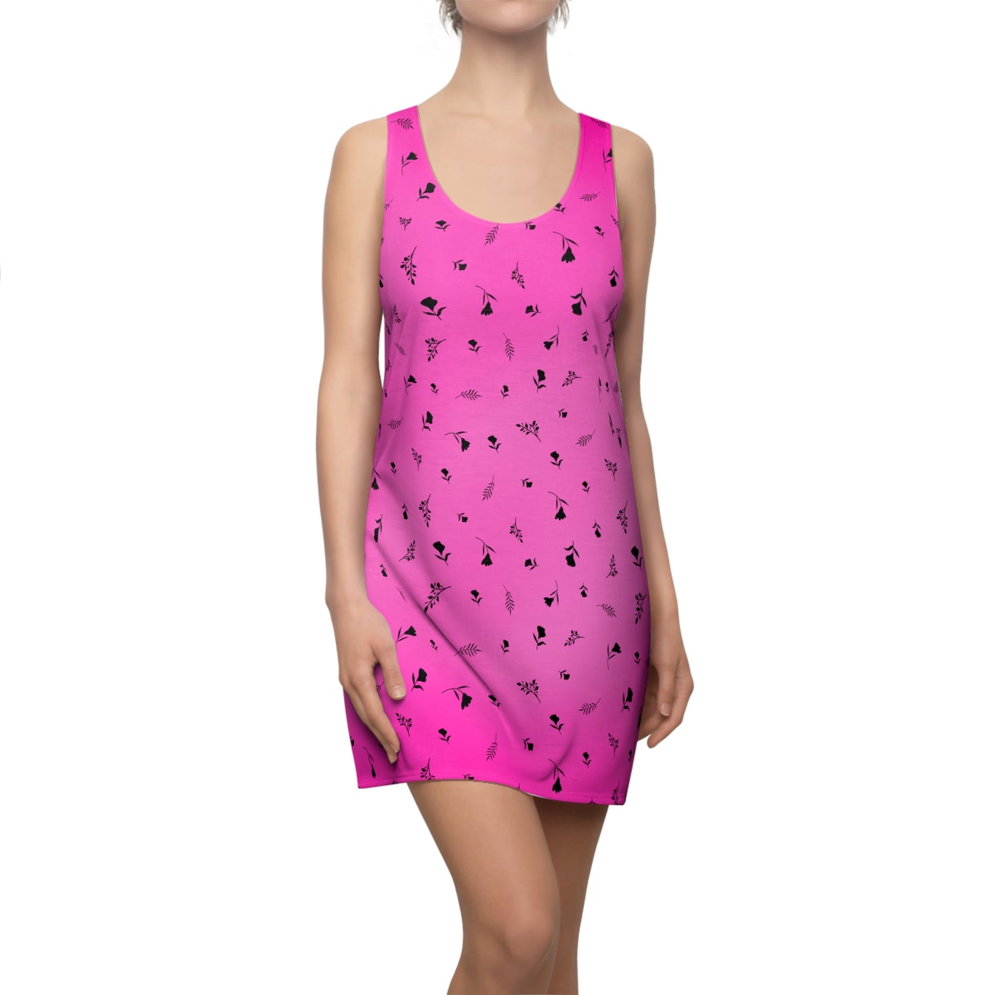 Racerback Kleid Pink mit Farbverlauf – Zartes Blütenmuster modern