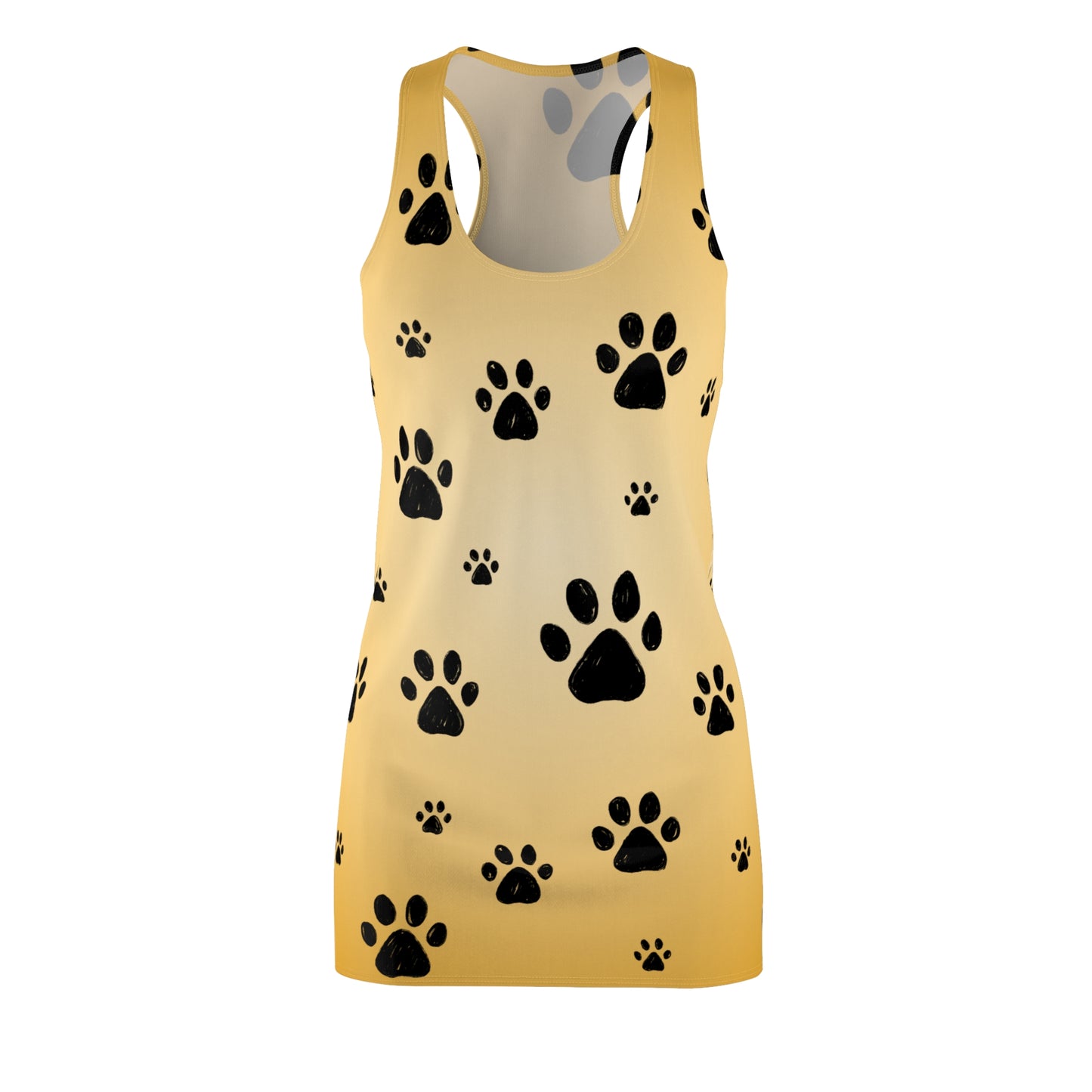 Beiges Racerback Kleid mit schwarzen Pfoten – Farbverlauf