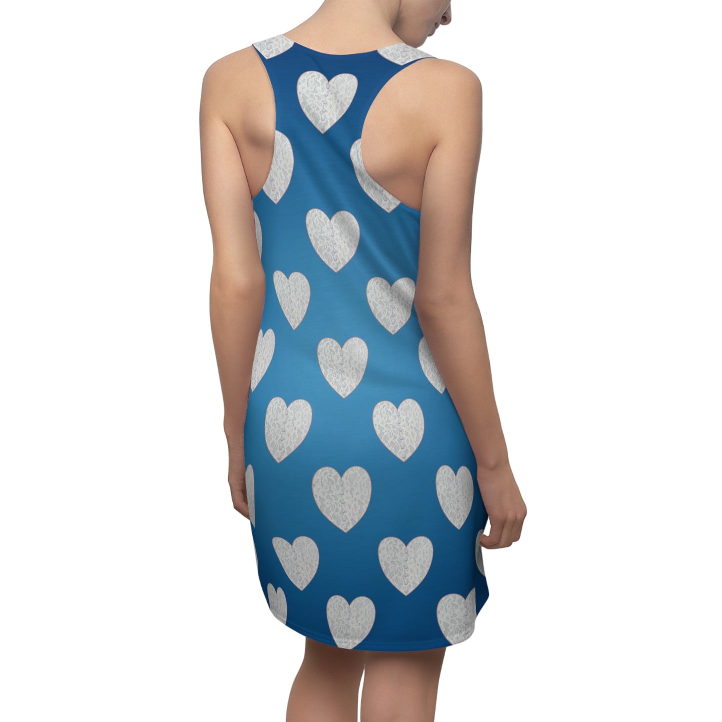 Blaues Racerback Kleid mit Herzmuster & sanftem Farbverlauf