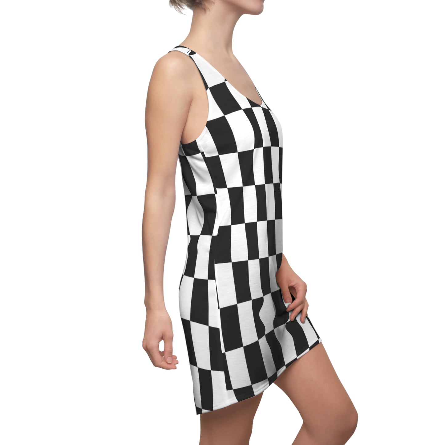 Black White Checkerboard Racerback – Retro Sleeveless Mini Dress