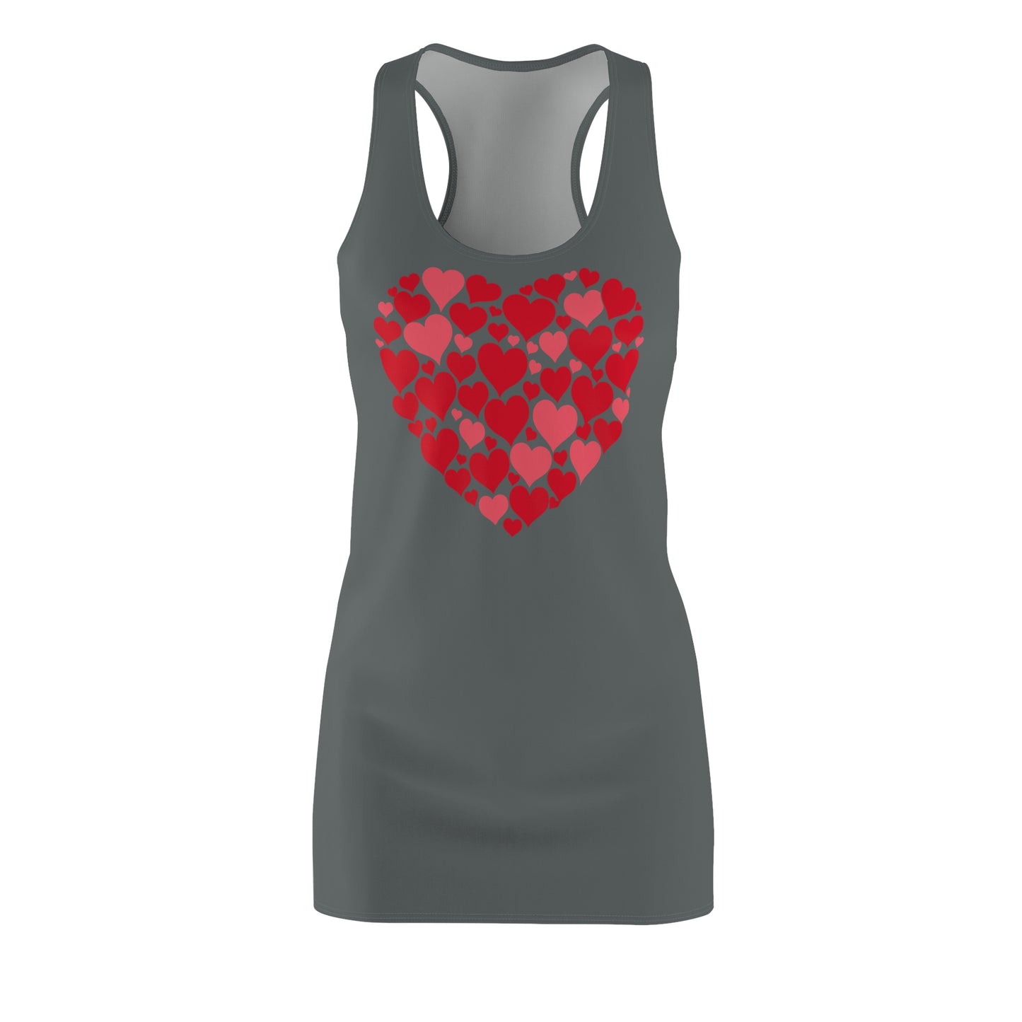 DunkelGraues Damen Kleid Herz Muster Weiss Rot Racerback Casual Party