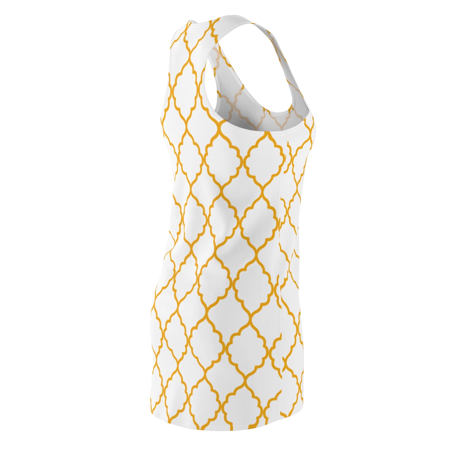 Weisses Racerback Kleid mit goldenem Ornamentmuster