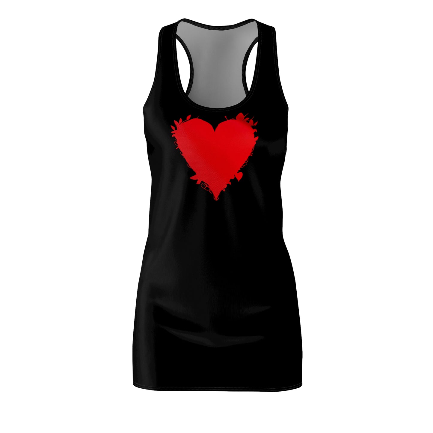 Schwarzes Racerback Kleid mit rotem Herzmotiv – Minimal Design