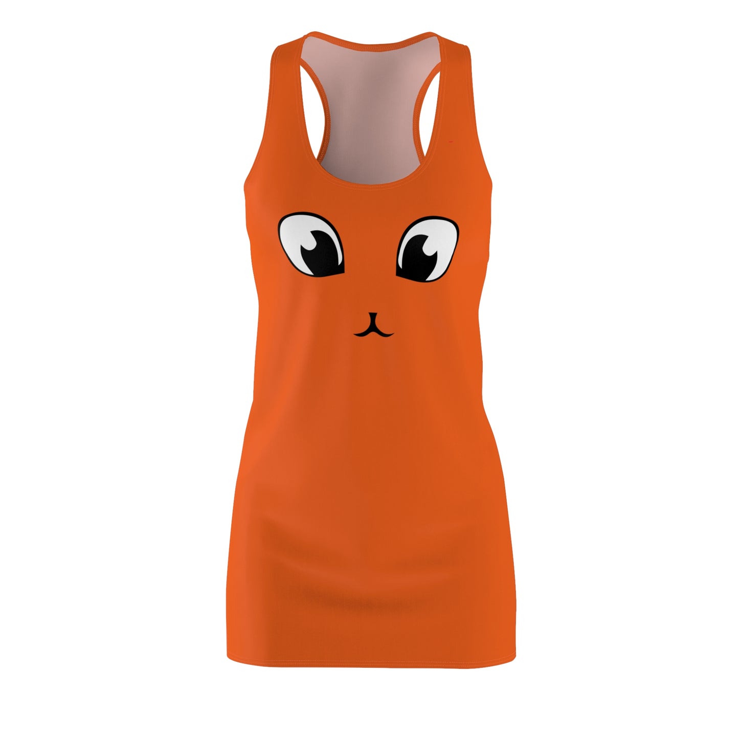 Oranges Racerback Kleid mit Cute Katzenface Design