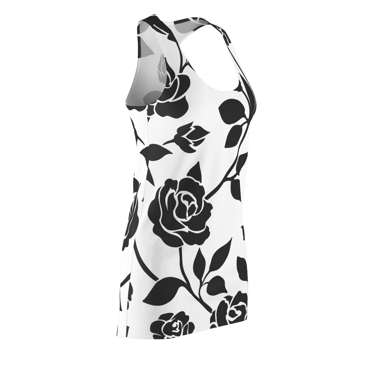 Rosen Racerback Kleid – Elegant Schwarz Weiß Design