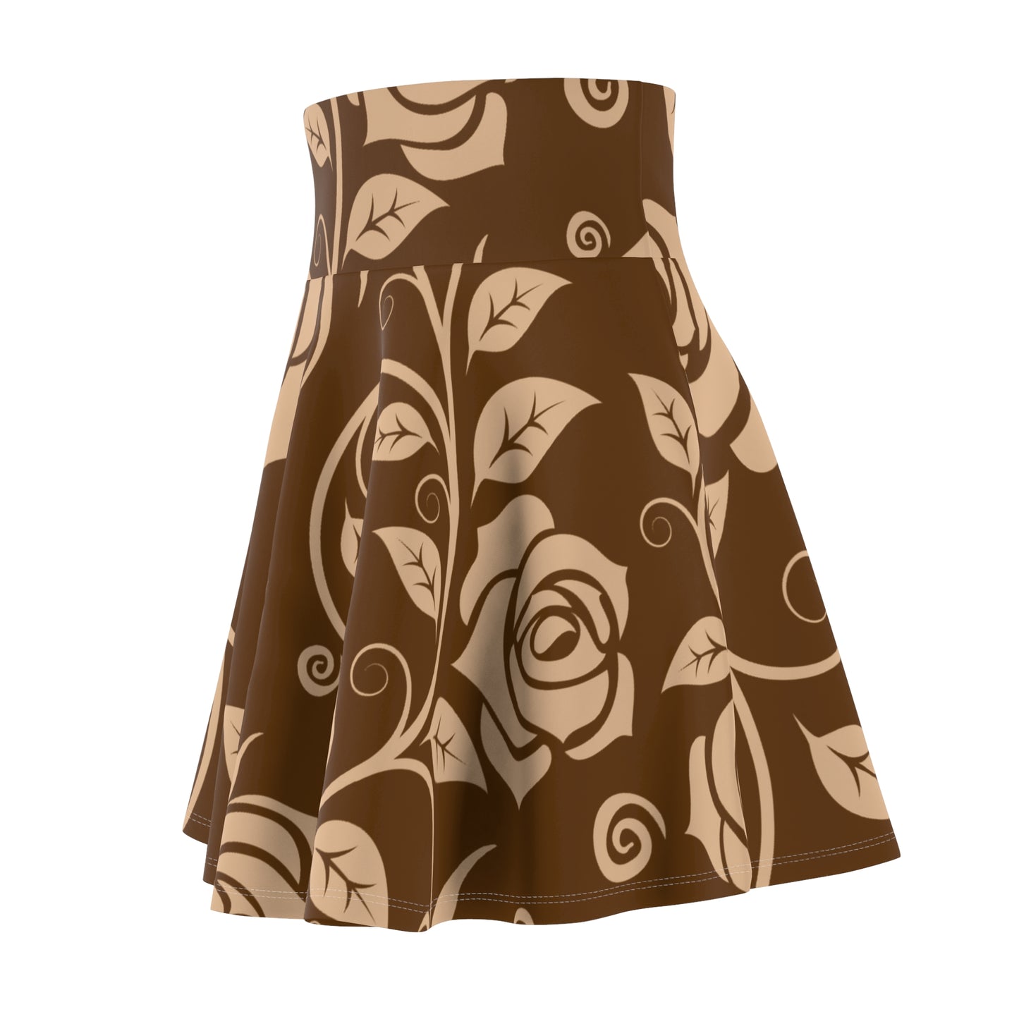 Brauner Damen Rock Floral Skater Elegant Frühling Sommer Casual