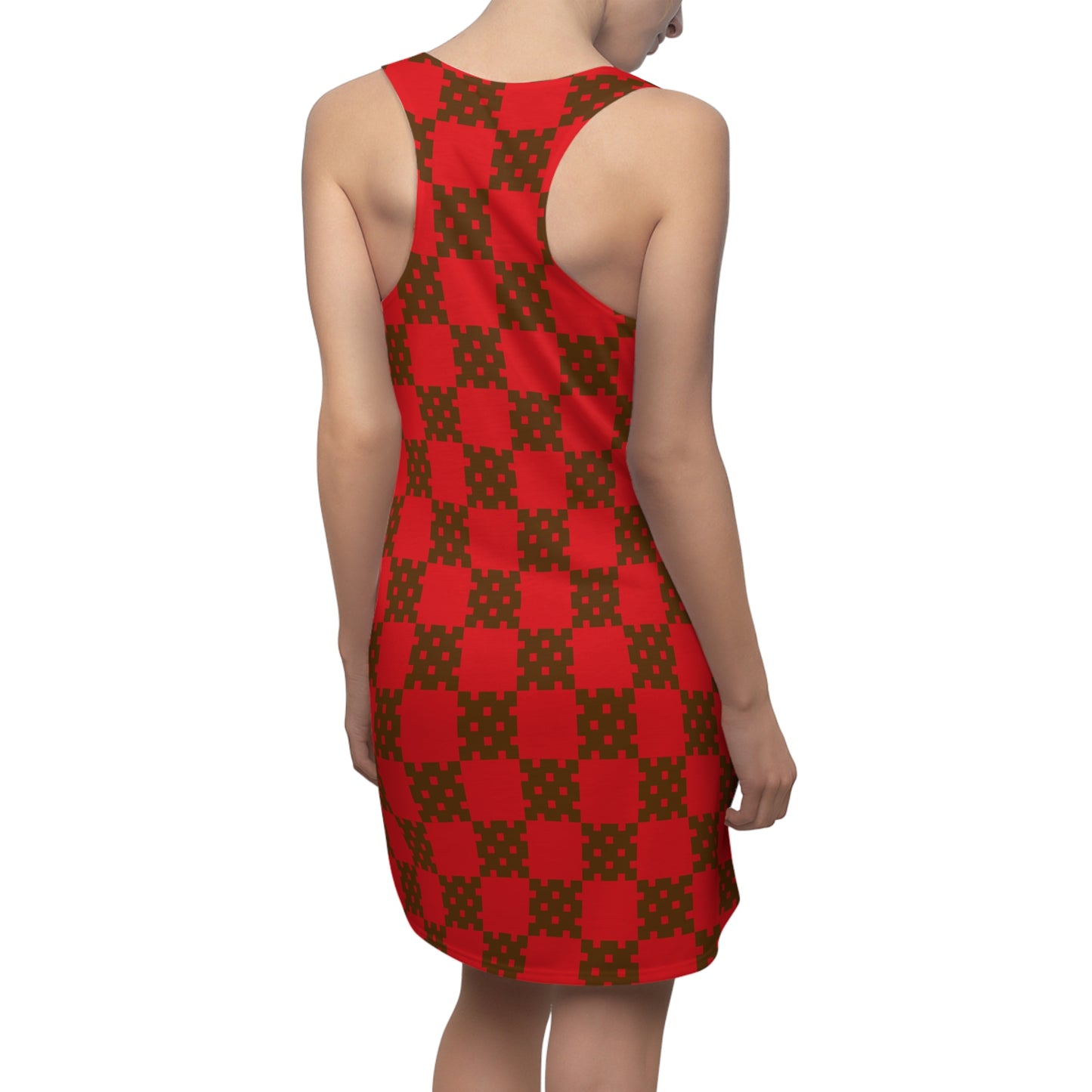Rot-Braunes Racerback Kleid mit geometrischem Karomuster