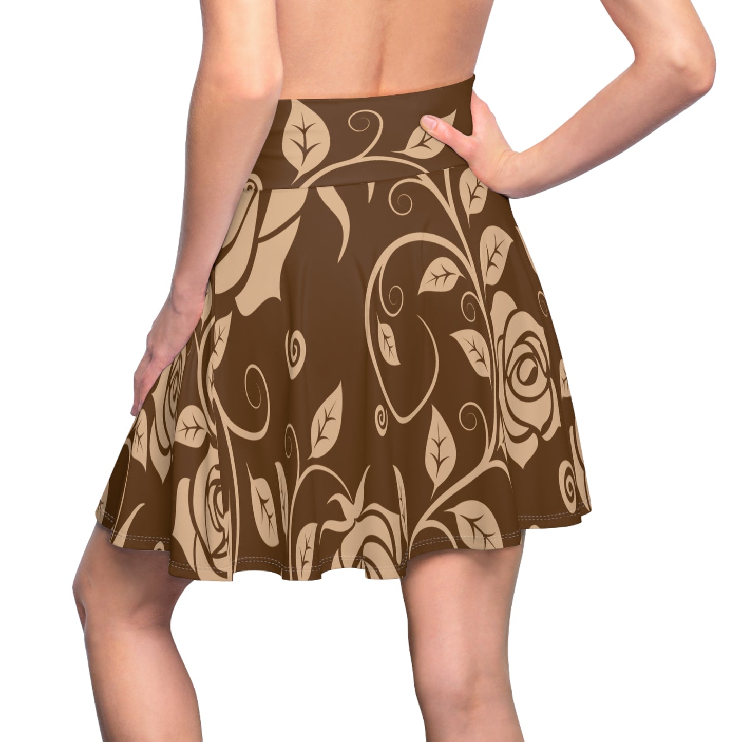 Brauner Damen Rock Floral Skater Elegant Frühling Sommer Casual