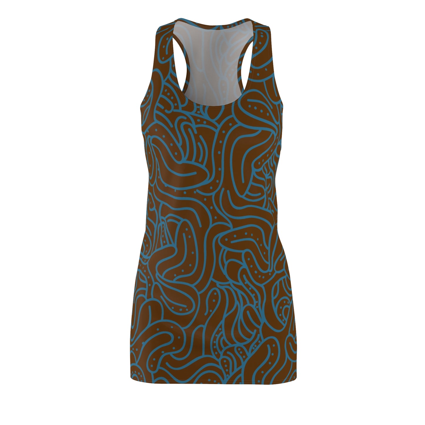 Racerback Kleid Blau Braun – Modernes Wellenmuster
