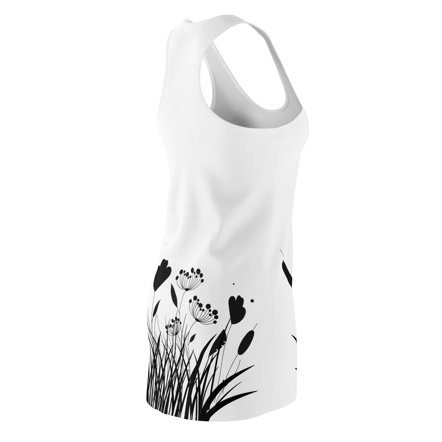 Schwarz Weiß Blumen Racerback Kleid – Elegantes Sommerkleid