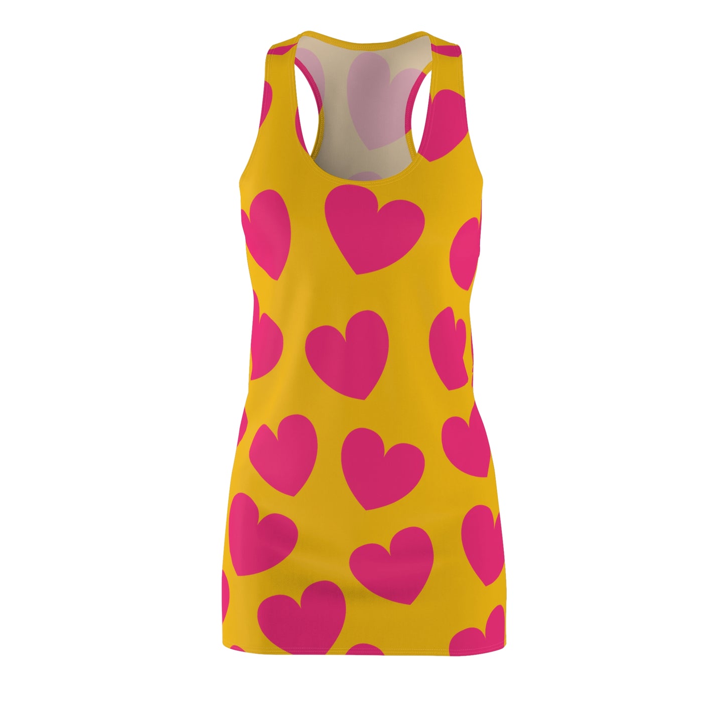 Gelbes Damen Kleid Pink Herz Print Racerback Sommer Casual