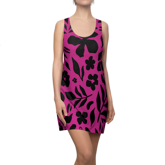 Schwarz Pink Floral Racerback Kleid – Sommer Damenmode