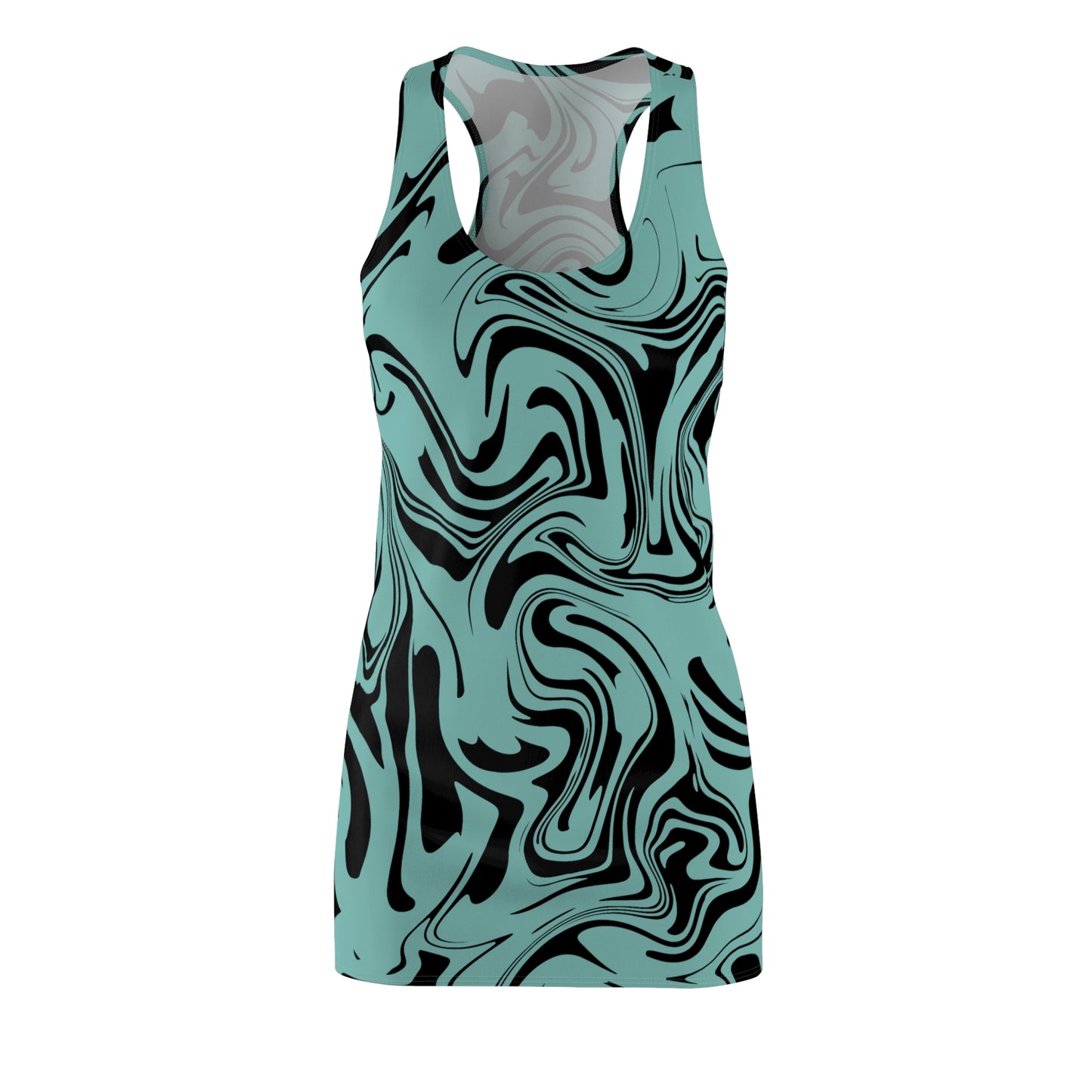 Aqua Schwarz Marmor Racerback Kleid – Trendige Sommer Damenmode