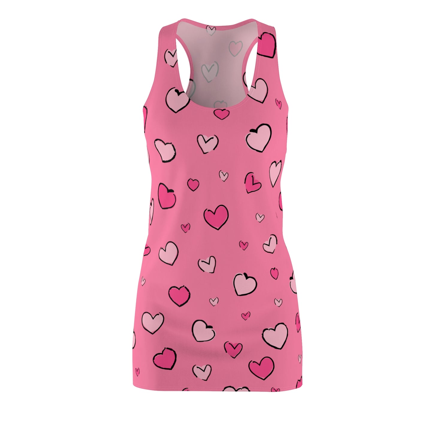 Pinkes Racerback Kleid mit Herz Print Allover Design