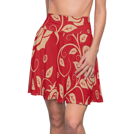 Dunkelroter Damen Rock Floral Skater Elegant Frühling Sommer Casual