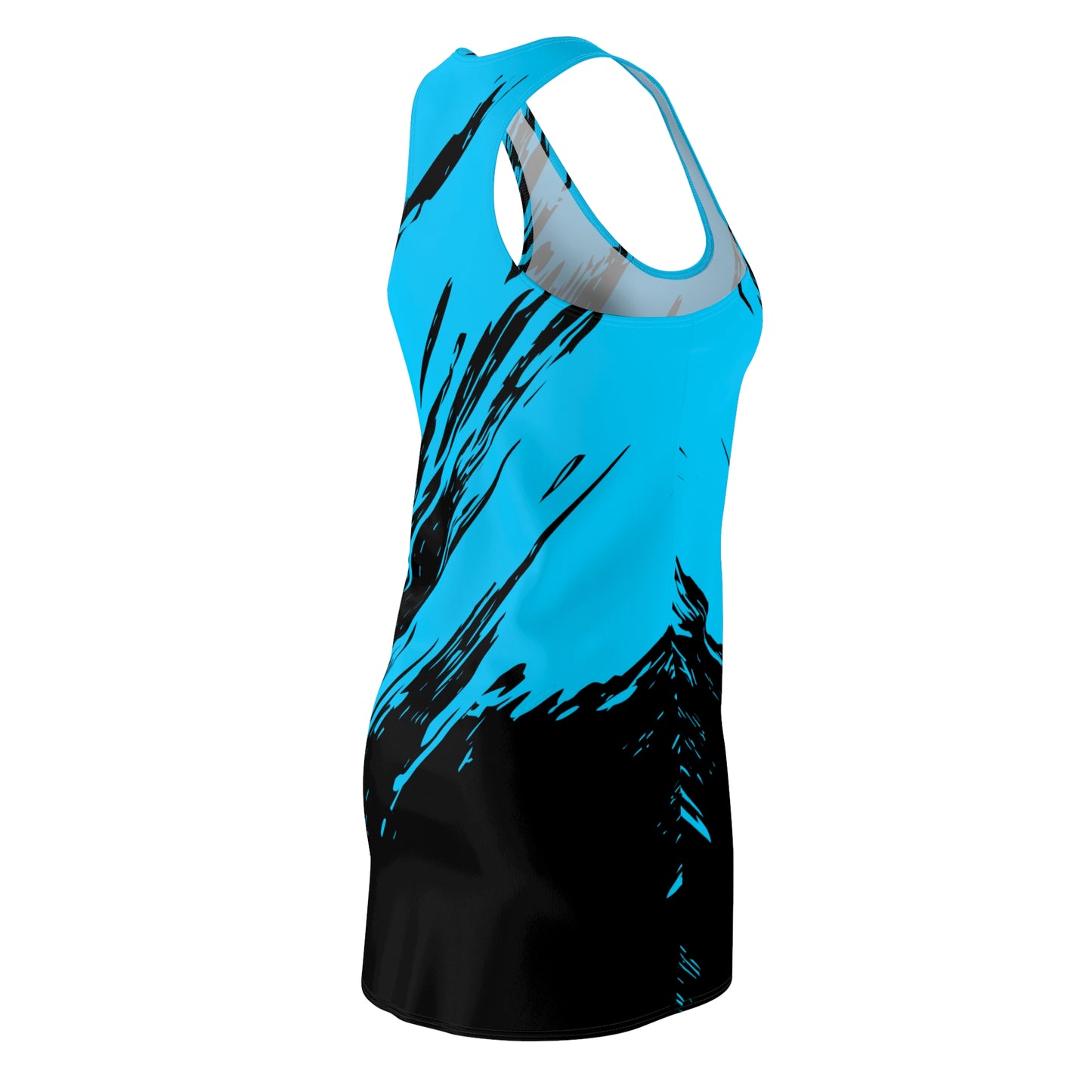 Türkis-Schwarzes Racerback Kleid mit abstraktem Pinselprint