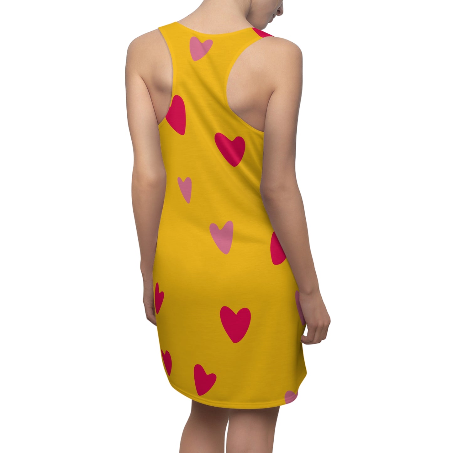 Pink Herz gelbes Racerback Kleid – Süßes Sommerkleid