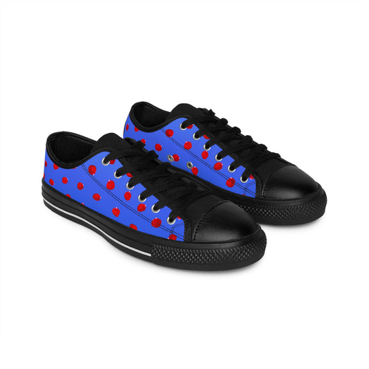Blue Red Floral Sneakers Women Casual Low Top Canvas Shoes