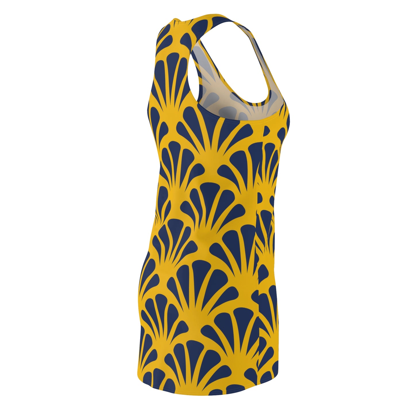 Gelbes Damen Kleid Navy Muster Racerback Sommer Strand Casual