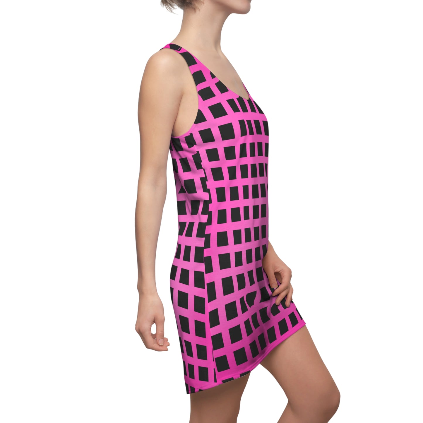 Racerback Kleid mit Pinkem Farbverlauf & grafischem Karomuster