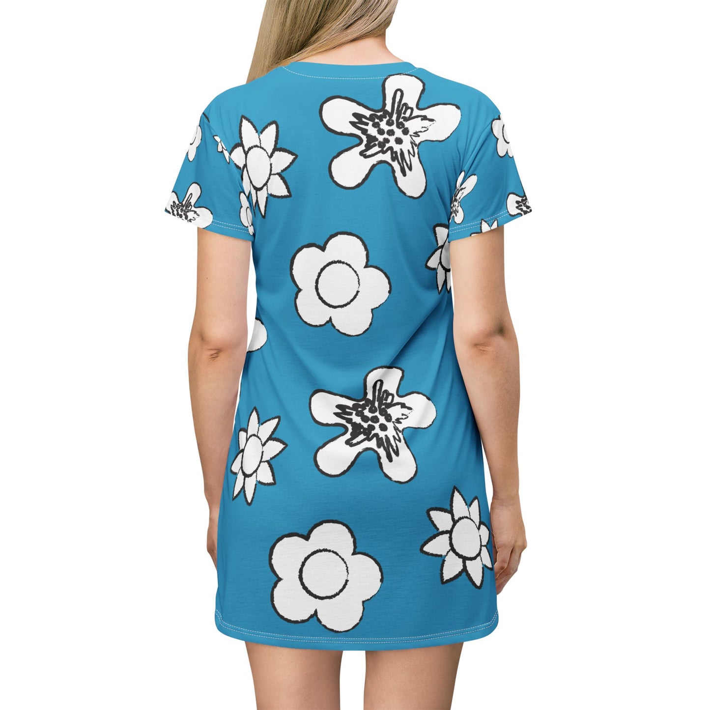 Türkises Damen Kleid Floral T-Shirt Sommer Boho Casual Premium